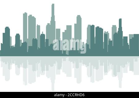 Vector city skyline with modern buildings silhouette with reflection in ...