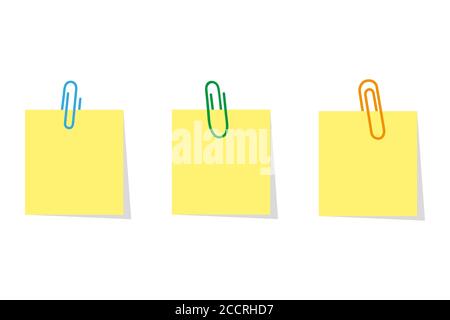 Realistic Yellow sticky note notes isolated on white. Square sticky paper reminders with shadows, paper page mock up. Stock Vector