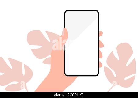 Social network life on your phone. Hand holding smartphone editable mockup. Stock Vector