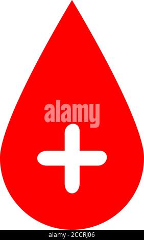 Drop of blood. Red vector illustration with white corss sign. Symbol of blood donation. Stock Vector