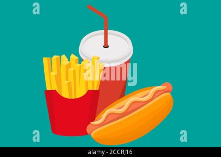 Colorful Fast food vector isolated on white background. Stock Vector
