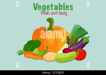 Banner with vector vegetables. Concept healthy food.  Stock Vector
