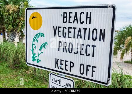 Cape Coral Florida,Caloosahatchee River water,Yacht Club Community Park Public Beach,sign,beach beaches vegetation restoration project,keep off,sign,v Stock Photo