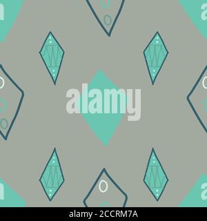 Pattern Filled Kite shape teal on gray background Seamless pattern Vector hand drawn doodle style illustration surface design Stock Vector