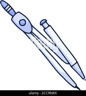 Hand draw Drawing compass icon in cartoon style vector illustration Stock Vector