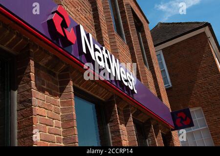 Egham, Surrey UK. 20th May, 2020. A Coronavirus message to customers outside the Nat West bank in Egham, Surrey during the Coronavirus Covid-19 Pandemic lockdown. Credit: Maureen McLean/Alamy Stock Photo