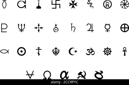 Religious and international symbol black color set solid style vector illustration Stock Vector