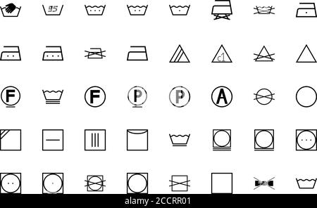 Wash sign Clothes care symbols black color set solid style vector illustration Stock Vector