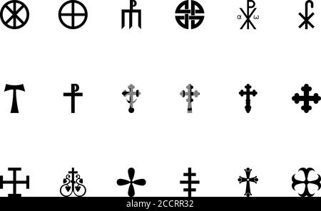 Religious cross black color set solid style vector illustration Stock Vector