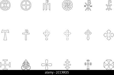 Religious cross black color set outline style vector illustration Stock Vector