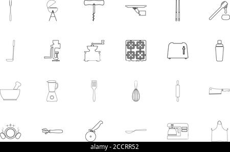 Cooking accessories black color set outline style vector illustration Stock Vector
