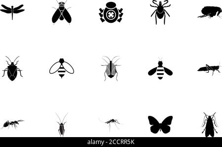 Insects black color set solid style vector illustration. Insects black ...