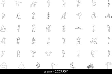 Men silhouette sport concept black color set outline style vector illustration Stock Vector