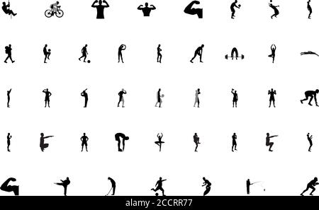 Men silhouette sport concept black color set solid style vector illustration Stock Vector