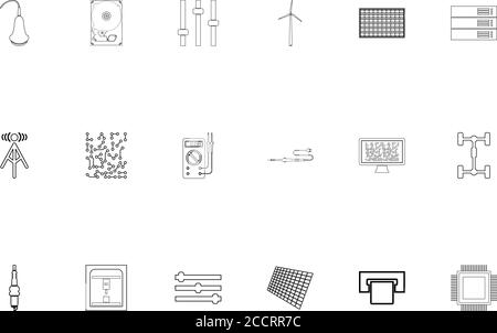 Industrial electronics black color set outline style vector illustration Stock Vector