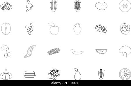 Food fruit vegetables black color set outline style vector illustration Stock Vector