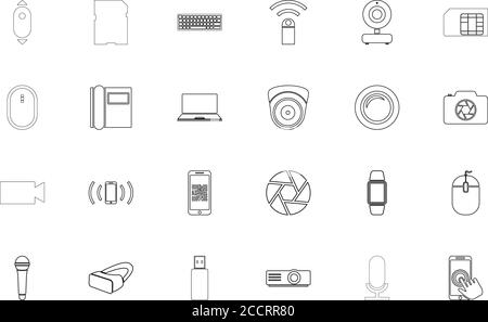 Use gadgets black color set outline style vector illustration Stock Vector
