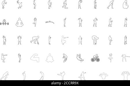 Silhouette people man sport concept black color set outline style vector illustration Stock Vector