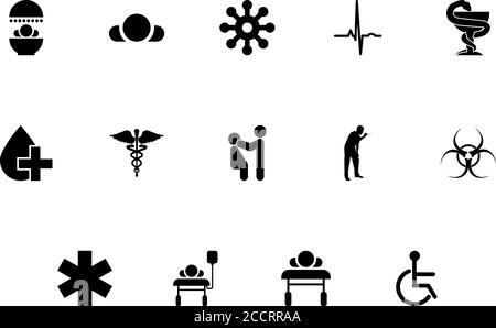 Medical symbol treatment concept black color set outline solid style vector illustration Stock Vector