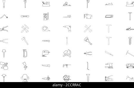 Hand tools black color set outline style vector illustration Stock Vector