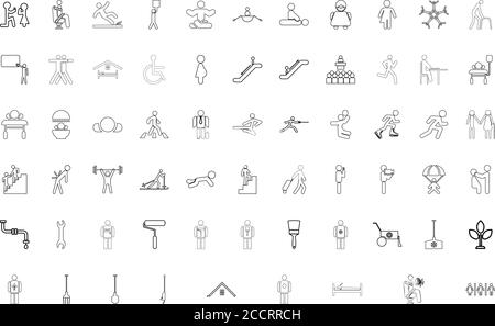 Stick figure black color set solid style vector illustration Stock Vector