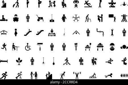 Stick figure black color set solid style vector illustration Stock Vector