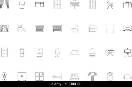 Furniture black color set outline style vector illustration Stock Vector