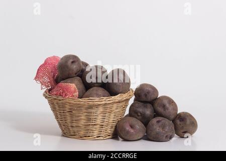 Types of potatoes - Peruvian potatoes still life - Black potato Stock Photo