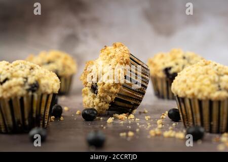 Blueberry muffins with streusel topping Stock Photo