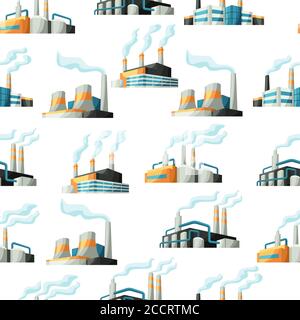 Seamless pattern with factories or industrial buildings. Stock Vector
