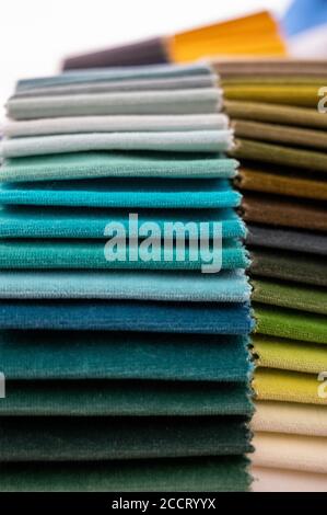 Cool tones of green and blue soft luxury velvet samples Stock Photo