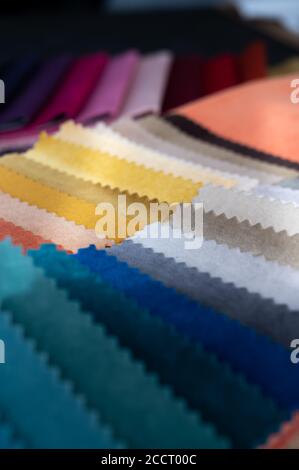 Luxury soft colorful velvet samples with jagged edges in different colors Stock Photo