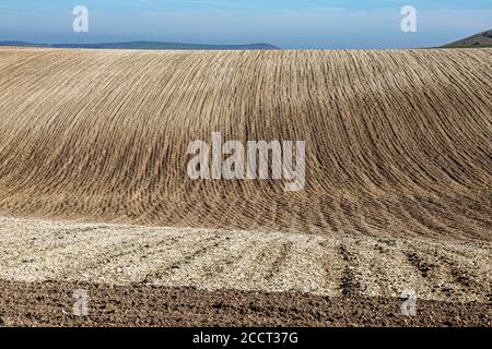 Ploughed fields in Sussex on a sunny winters day Stock Photo