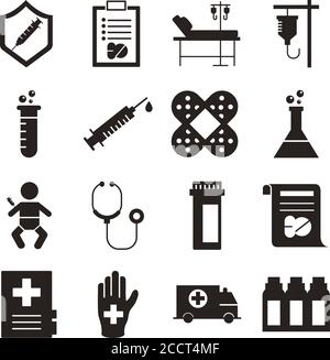 bundle of sixteen medical set collection icons vector illustration design Stock Vector