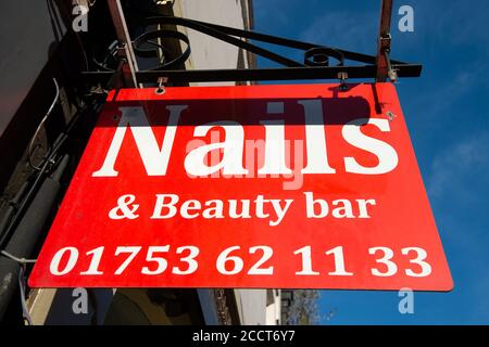 Windsor, Berkshire, UK. 12th July, 2020. Nail bars in Windsor are ready to reopen tomorrow following the easing of the Coronavirus lockdown rules. Credit: Maureen McLean/Alamy Stock Photo