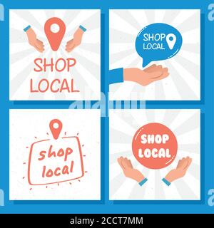 local shop campaign with letterings and set icons vector illustration design Stock Vector