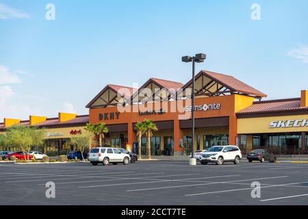 Barstow, CA / USA – August 22, 2020: Retail stores at The Outlets at Barstow located adjacent to Interstate 15 in Barstow, California. Stock Photo