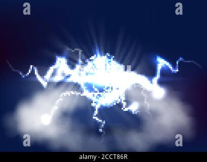 Ball lightning. Electric vector lightning flash explosion, electrical energy power sphere Stock Vector
