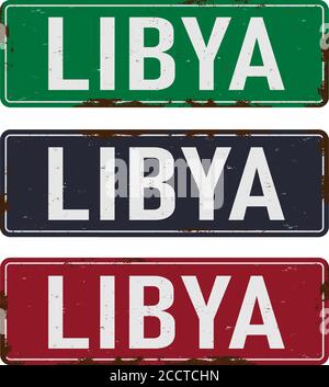 Libya metal road sign Vector Illustration Design. Stock Vector