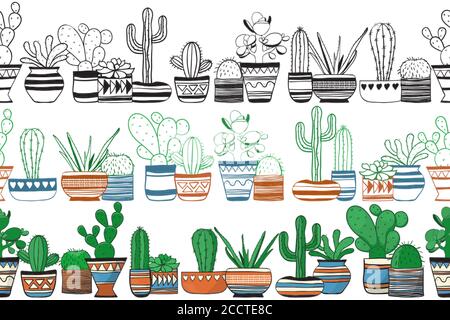 Seamless cactus rows. Vector illustration Stock Vector