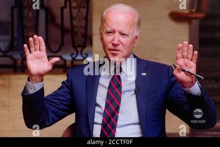 Wilmington, Delaware, USA. 23rd Aug, 2020. The general election Democratic ticket of Vice President JOE BIDEN and Senator Kamala Harris (D-CA) are seen in a screen grab of their first sit-down interview conducted by David Muir on ABC News 'World News Tonight.' Credit: ABC News/ZUMA Wire/Alamy Live News Stock Photo