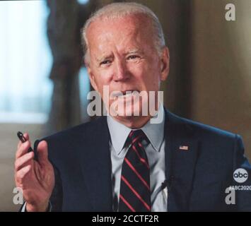 Wilmington, Delaware, USA. 23rd Aug, 2020. The general election Democratic ticket of Vice President JOE BIDEN and Senator Kamala Harris (D-CA) are seen in a screen grab of their first sit-down interview conducted by David Muir on ABC News 'World News Tonight.' Credit: ABC News/ZUMA Wire/Alamy Live News Stock Photo