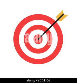 Red darts target with arrow in center icon. Archery aim vector symbol Stock Vector