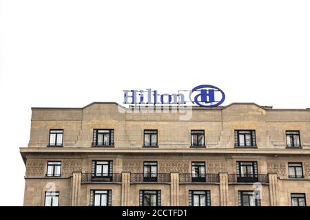 Brussels, BELGIUM : Hilton Hotel, Hilton Hotels & Resorts is a global brand of full-service hotels and resorts and the flagship brand of Hilton Stock Photo