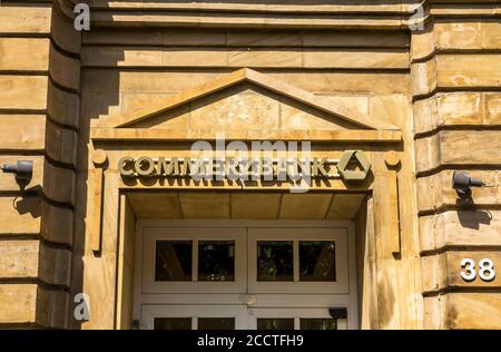 BAYREUTH, GERMANY - July 10, 2019: Commerzbank branch. Commerzbank AG is one of the largest banks in Germany, it is active in commercial banking, reta Stock Photo