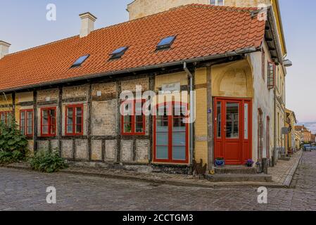 an old idyllic renovated half-timbered house in Faaborg, Denmark, August 17, 2020