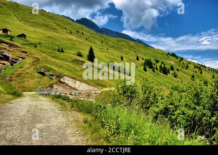 Alpine mountain panorama in Vals in Switzerland Stock Photo