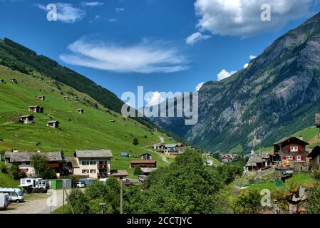 Alpine mountain panorama in Vals in Switzerland Stock Photo