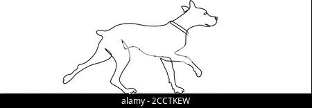 Continuous one line drawing. Walking dog. Vector illustration black on white Stock Vector