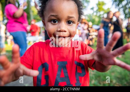 Louisville, United States. 23rd Aug, 2020. LOUISVILLE, KY- AUGUST 23: Attendies of the Bre-B-Q during the second day of BreonnaCon at Shawnee Park on August 23, 2020 in Louisville, Kentucky after the death of Breonna Taylor . (Photo by Chris Tuite/ImageSPACE) Credit: Imagespace/Alamy Live News Stock Photo